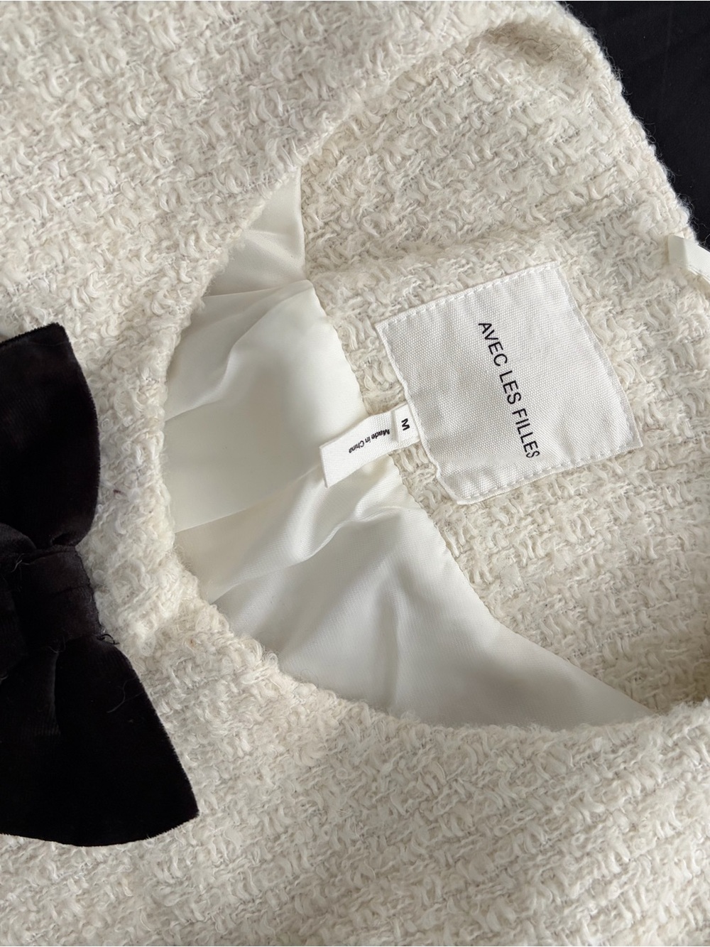 Avec Les Filles Cream Tweed Jacket with Black Velvet Bow - Picture 5 of 5